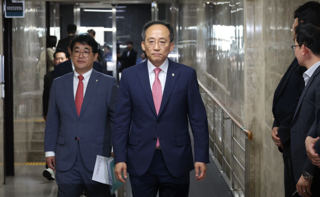 추경호 국민의힘 원내대표가 5일 국회에서 열린 의원총회에 참석하고 있다. 연합뉴스